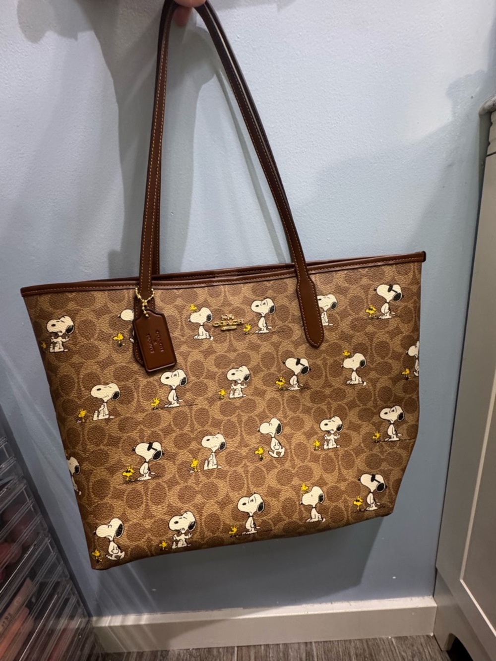Coach Brown Canvas Snoopy & Woodstock Tote